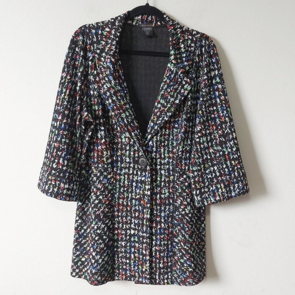 Eva Varro Women Multicolor Cardigan Size XL Long Line One Button 3/4 Sleeves - Picture 9 of 9